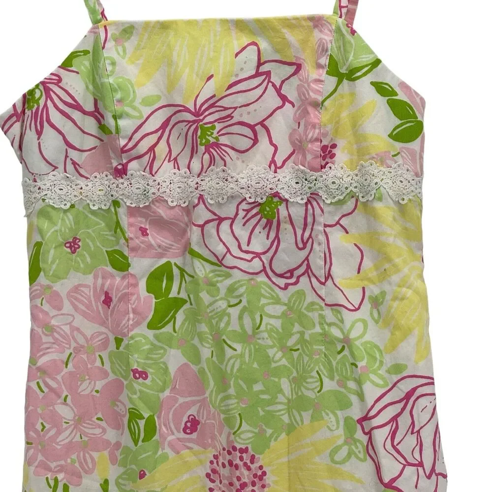 Lilly Pulitzer Girl's Sun Dress Spring In Bloom Strap Lace Floral Pink 8 Party